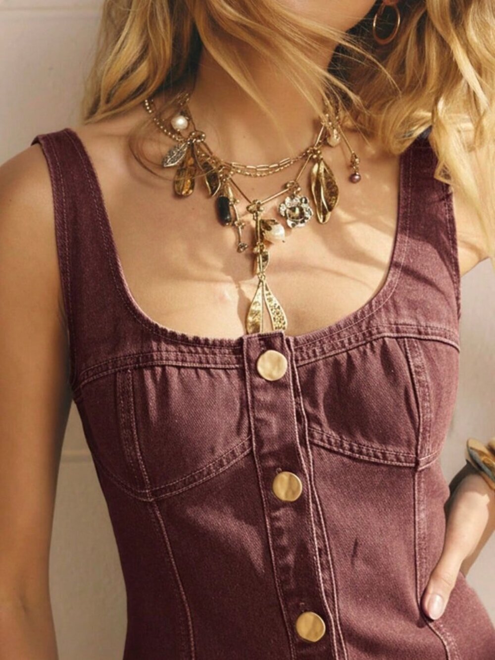 Burgundy Casual Women's Button Front Bodycon Square Neck Denim MiniDress - Picture 8 of 9